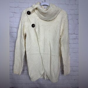 Main Strip Women's Knit cowl neck‎ Pullover tunic Sweater Cream open front sz M